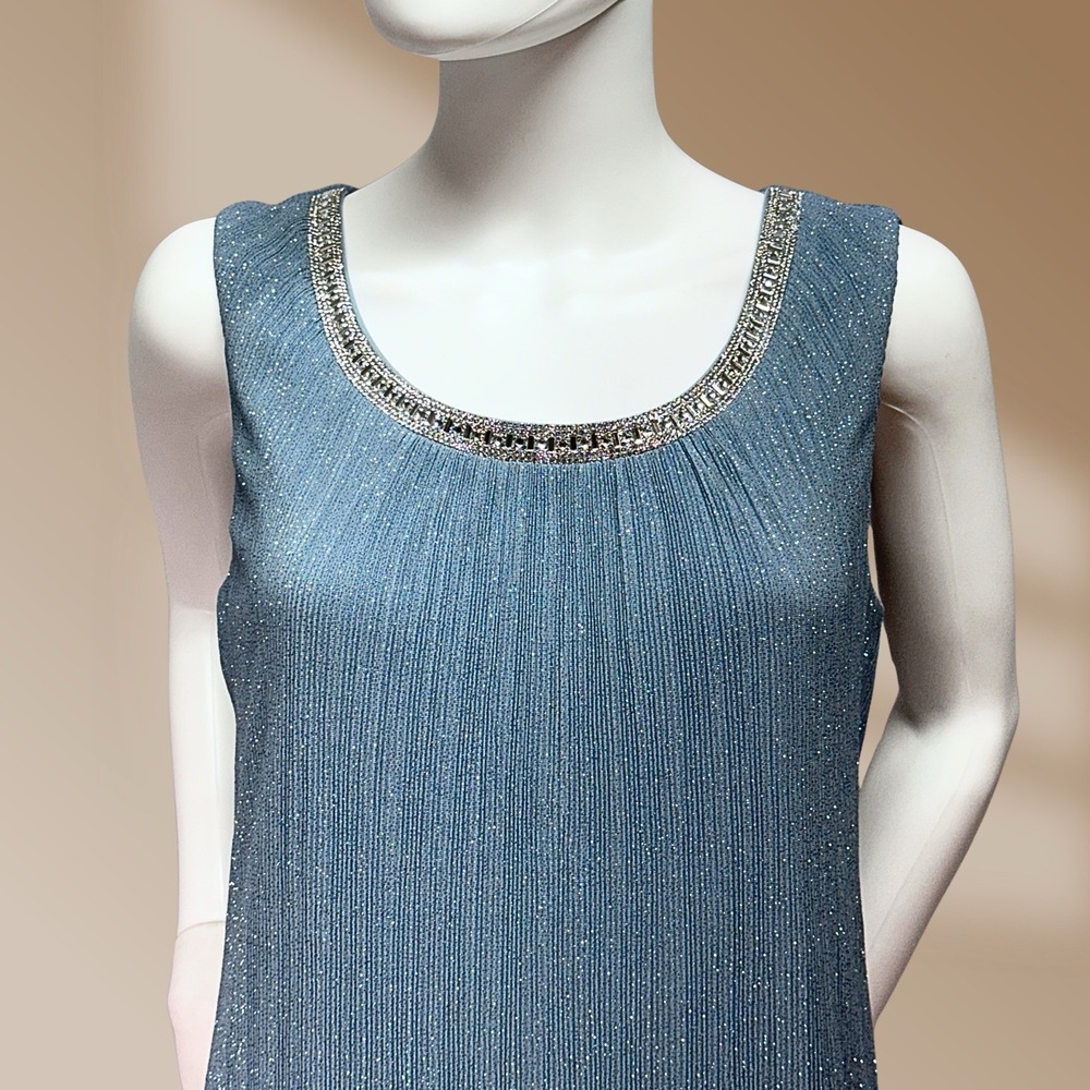 R&M Collection Dusty Blue Metallic Sparkle - Rhinestone Embellished Collar Sz 8 - Picture 2 of 4
